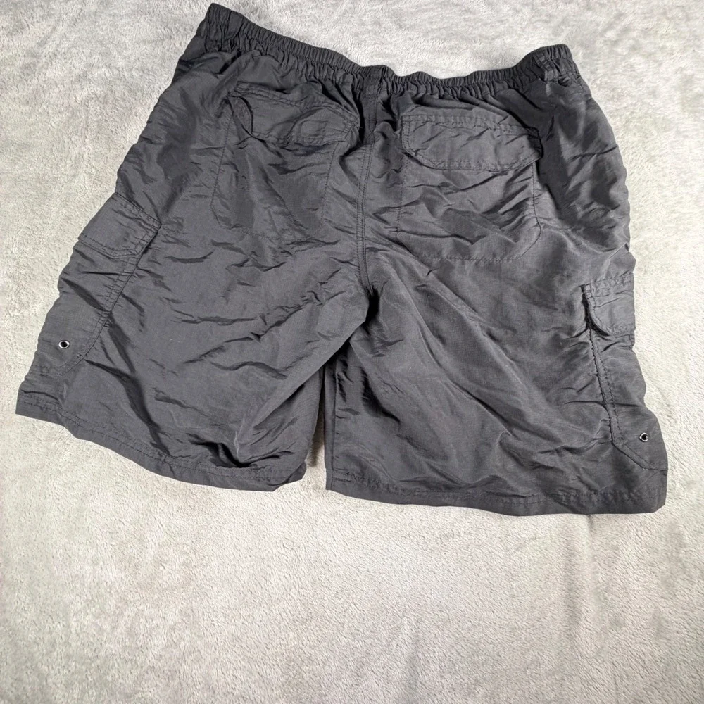 Basic Editions Mens Black Nylon Cargo Swim Trunks Mesh Lined Size Large 3014